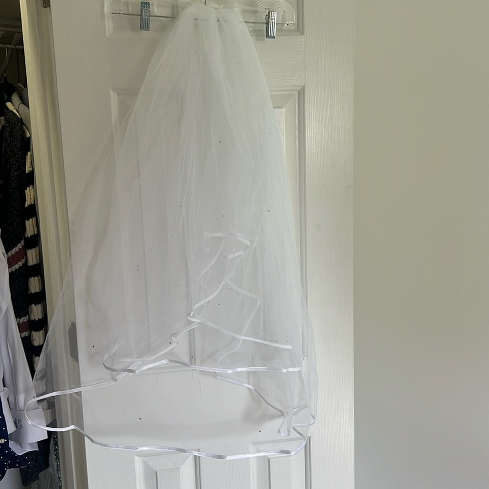 Sheer Gem Bridal Wedding Veil White With Comb